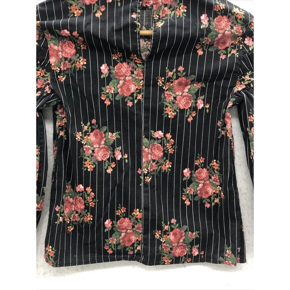 H&M Women’s Blouse Size 2 Black Floral Ruffle Mock Neck Keyhole Closure - Picture 10 of 14